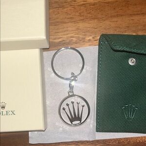 Rolex Silver Crown Keychain with Green Case
